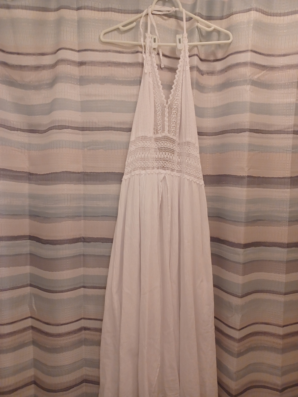 White Crochet Halter Maxi Dress